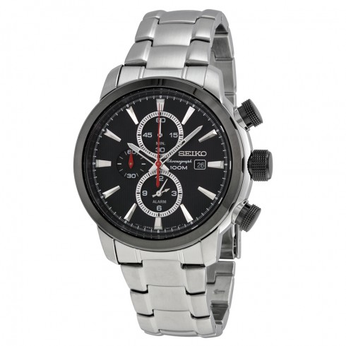 Seiko Black Dial Chronograph Stainless Steel Men's Watch SNAF47 watches