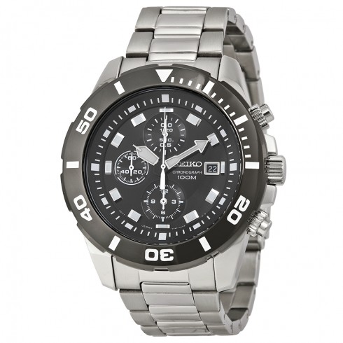 Seiko Chronograph Black Dial Stainless Steel Men's Watch SNDD99 watches