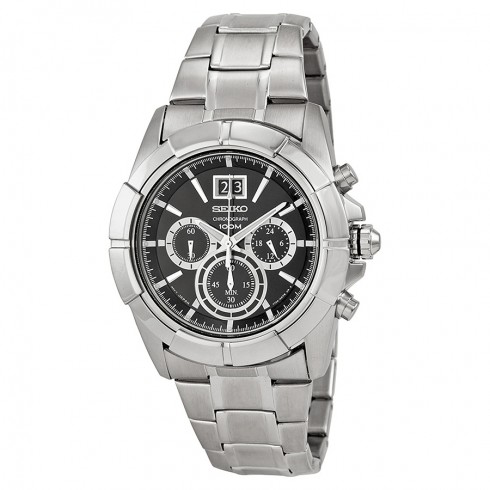 Seiko Chronograph Black Dial Stainless Steel Men's Watch SPC099 watches