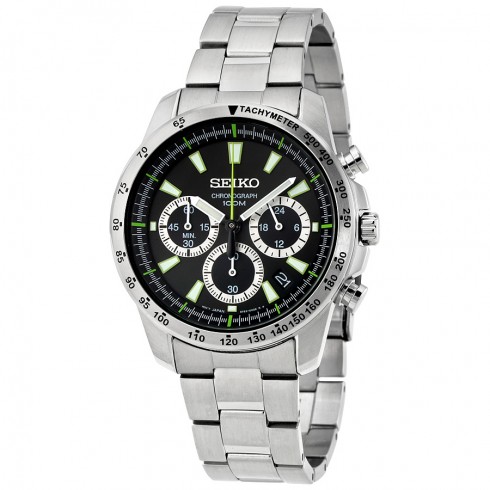 Seiko Chronograph Black Dial Stainless Steel Men's Watch SSB027 watches
