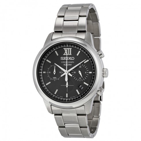 Seiko Chronograph Black Dial Stainless Steel Men's Watch SSB139 watches