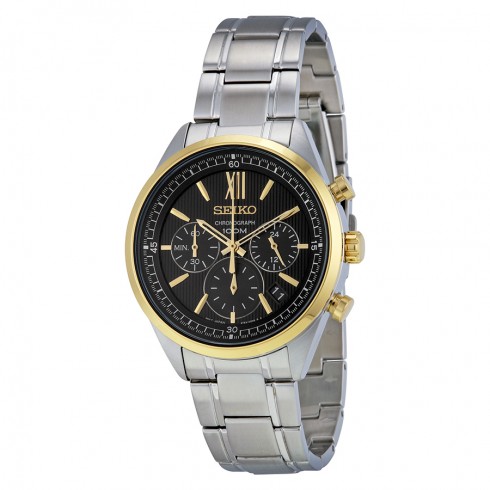 Seiko Chronograph Black Dial Stainless Steel Men's Watch SSB156 watches