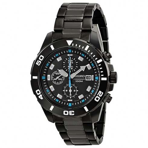 Seiko Chronograph Black Dial Stainless Steel Men's Watch SNDE01 watches