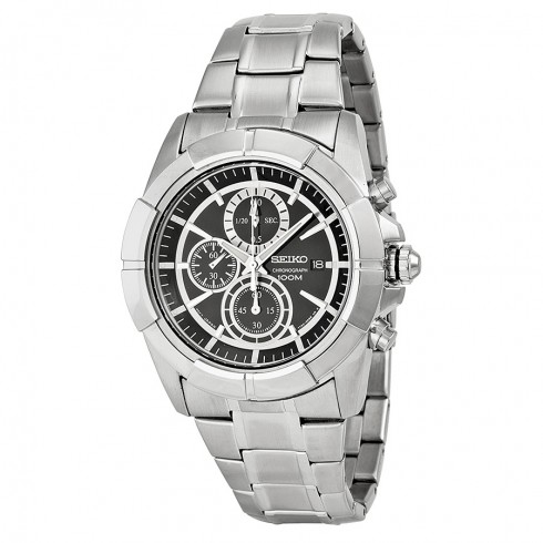 Seiko Chronograph Black Dial Stainless Steel Men's Watch SNDE65 watches