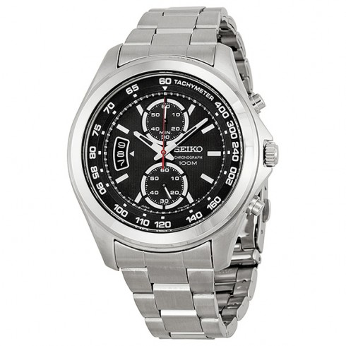 Seiko Chronograph Black Dial Stainless Steel Men's Watch SNN255 watches