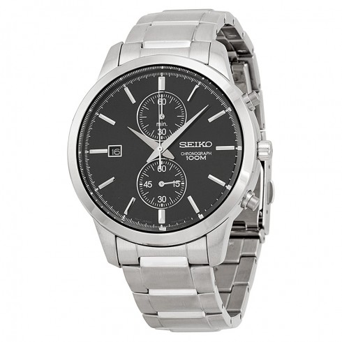 Seiko Chronograph Black Dial Stainless Steel Men's Watch SNN275 watches