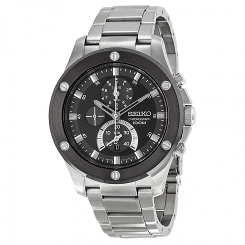 Seiko Chronograph Black Dial Stainless Steel Men's Watch SPC097 watches
