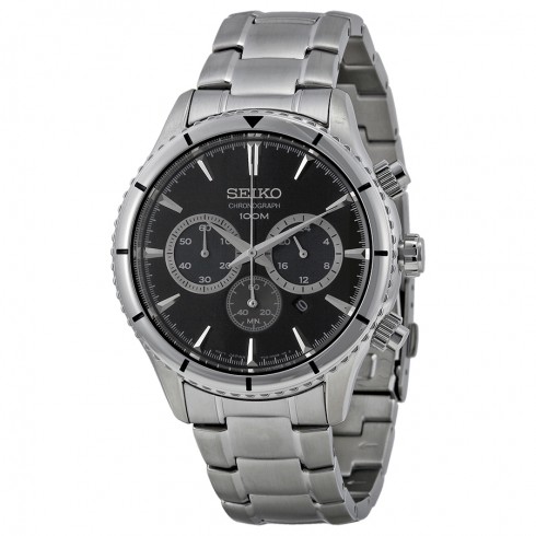 Seiko Chronograph Black Dial Stainless Steel Men's Watch SRW035P1 watches