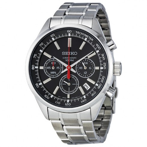 Replica Seiko Chronograph Black Dial Stainless Steel Men's Watch SSB037 Watch