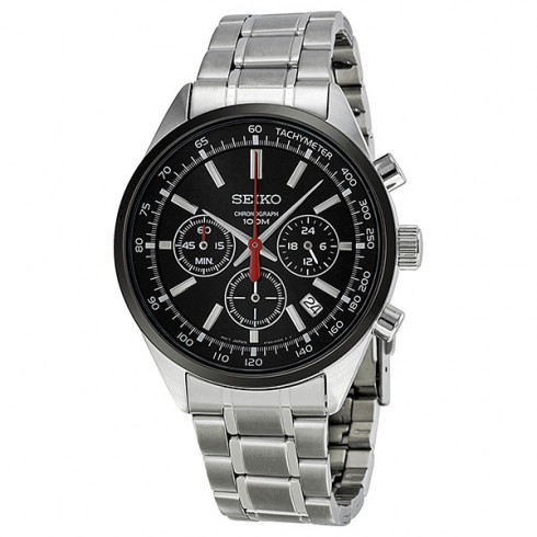 Seiko Chronograph Black Dial Stainless Steel Men's Watch SSB045 watches