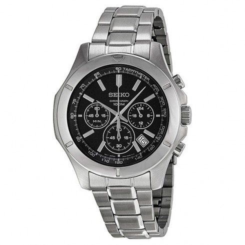 Seiko Chronograph Black Dial Stainless Steel Men's Watch SSB105 watches