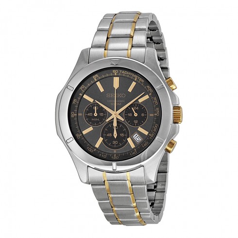 Seiko Chronograph Black Dial Stainless Steel Men's Watch SSB109 watches