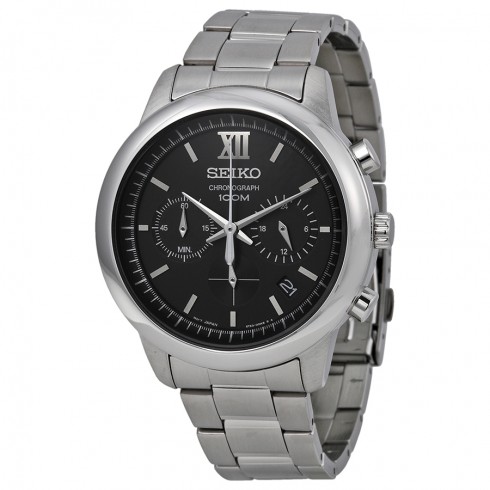 Seiko Chronograph Black Dial Stainless Steel Men's Watch SSB139P1 watches