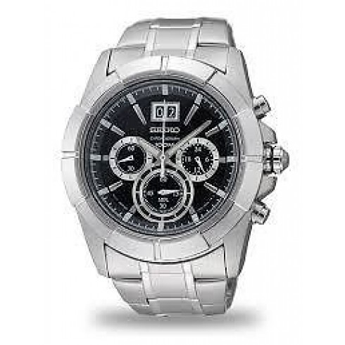 Seiko Chronograph Black Dial Stainless Steel Men's Watch SSC099 watches