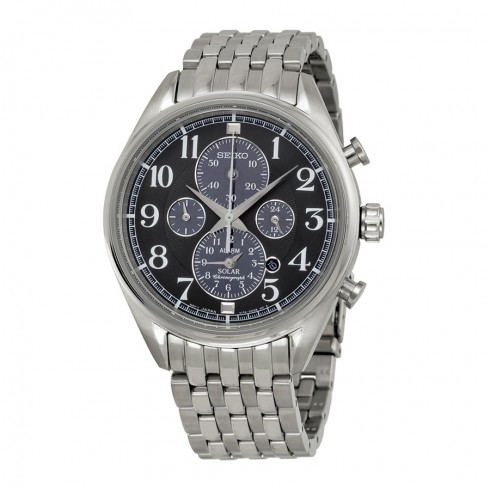 Seiko Chronograph Black Dial Stainless Steel Men's Watch SSC207 watches