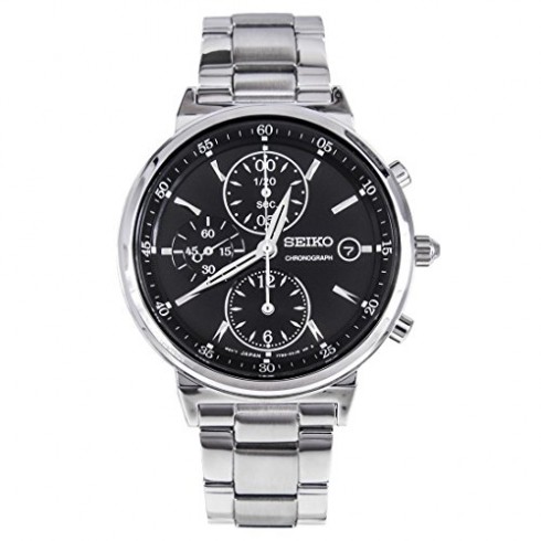 Seiko Chronograph Black Dial Stainless Steel Unisex Watch SNDW49 watches