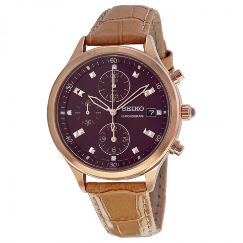 Seiko Chronograph Black Dial Tan Leather Ladies Watch SNDX04 watches