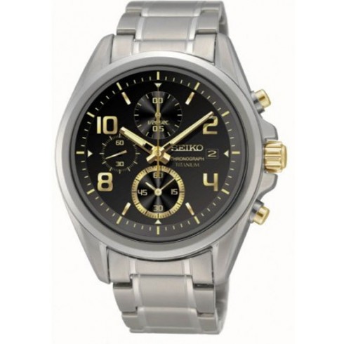 Seiko Chronograph Black Dial Titanium Men's Watch SNDE63 watches