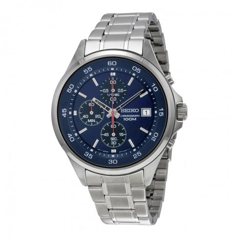 Seiko Chronograph Blue Black Dial Stainless Steel Men's Watch SKS475 watches