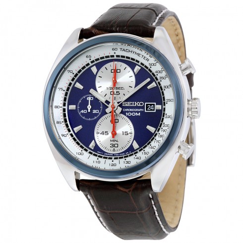 Seiko Blue Dial Chronograph Leather Men's Watch SNDF95 watches