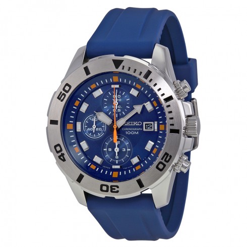 Seiko Blue Dial Chronograph Blue Rubber Men's Watch SNDE03 watches