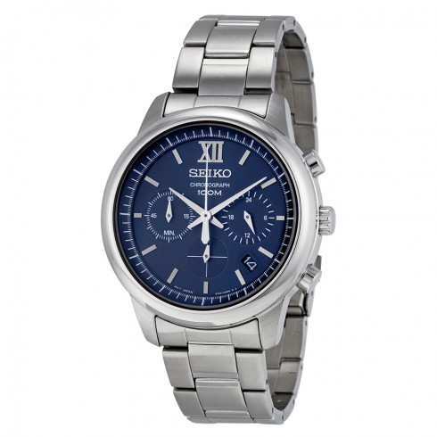 Seiko Chronograph Blue Dial Stainless Steel Men's Watch SSB137 watches