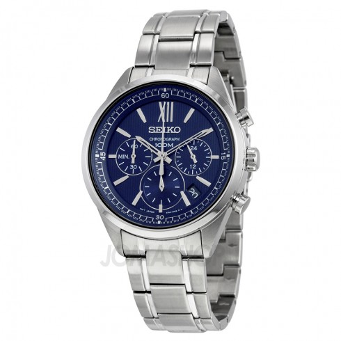 Seiko Chronograph Blue Dial Stainless Steel Men's Watch SSB155 watches
