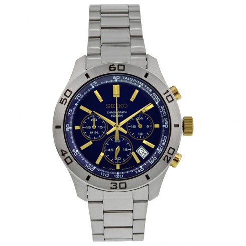 Seiko Chronograph Blue Dial Stainless Steel Men's Watch SSB055 watches