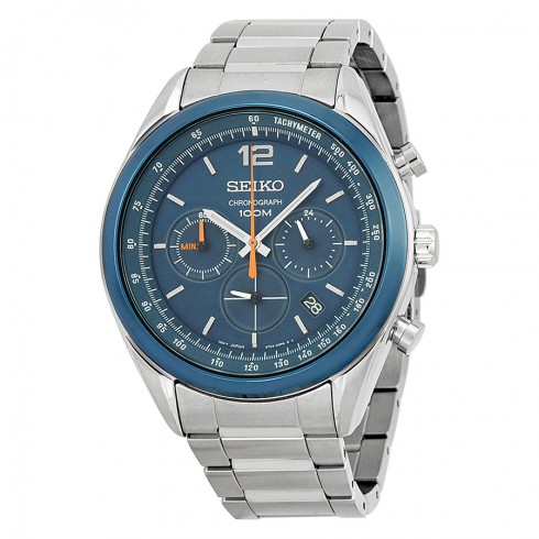 Seiko Chronograph Blue Dial Stainless Steel Men's Watch SSB091 watches