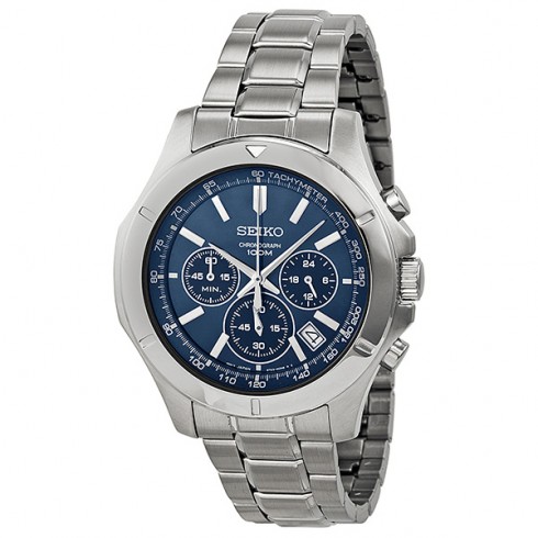 Replica Seiko Chronograph Blue Dial Stainless Steel Men's Watch SSB103 Watch