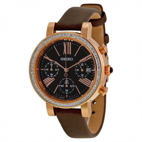 Seiko Chronograph Brown Dial Brown Leather Ladies Watch SRW018 watches