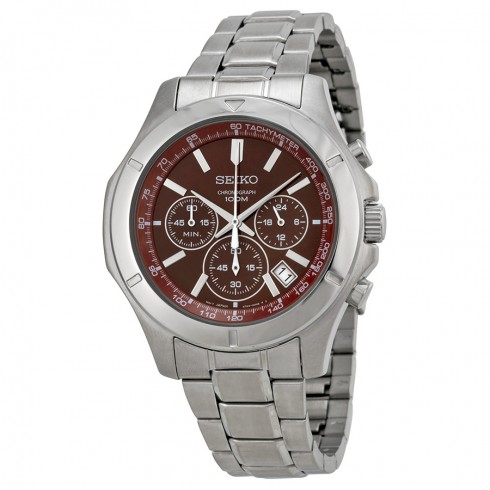 Seiko Chronograph Burgundy Dial Stainless Steel Men's Watch Watch SSB101 watches