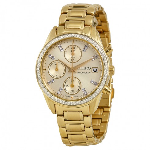 Seiko Chronograph Champagne Dial Gold-tone Ladies Watch SNDX76 watches