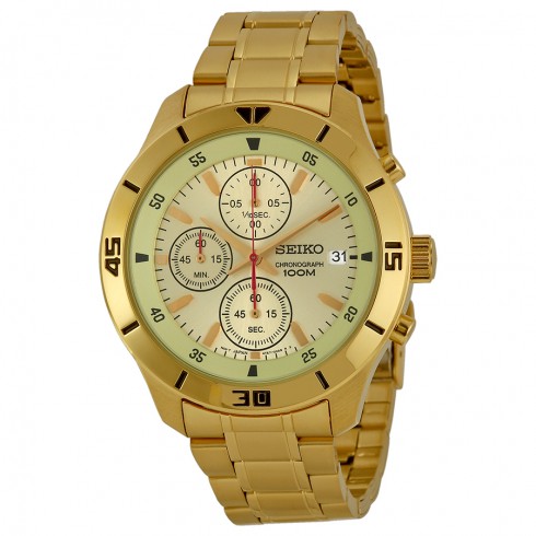 Seiko Chronograph Champagne Dial Gold-tone Men's Watch SKS404 watches