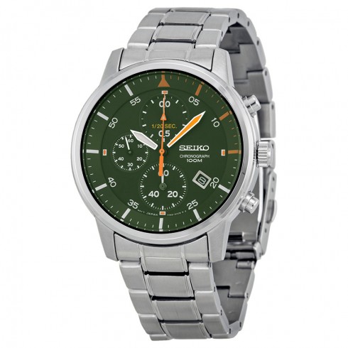 Seiko Chronograph Dark Green Dial Stainless Steel Men's Watch SNDE05 watches