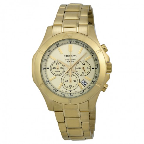Seiko Chronograph Gold Dial Gold-tone Steel Men's Watch SSB112 watches
