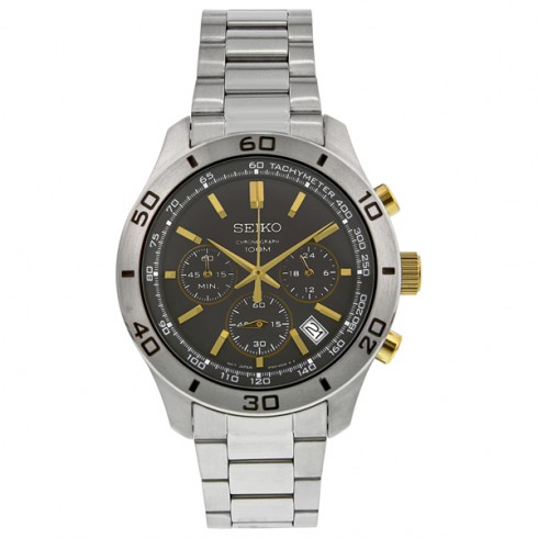 Seiko Chronograph Grey Dial Stainless Steel Men's Watch SSB057 watches