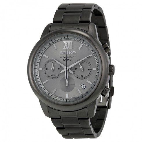 Seiko Chronograph Light Grey Dial Black Ion-plated Men's Watch SSB141 watches