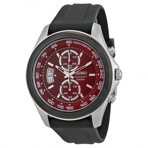 Seiko Chronograph Red Dial Black Rubber Men's Watch SNN263 watches
