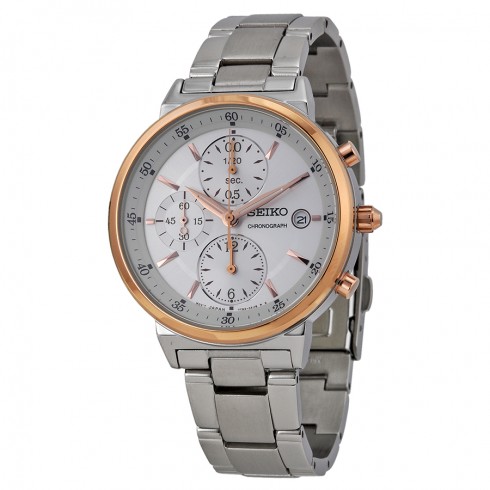 Seiko Chronograph Silver Dial Stainless Steel Ladies Watch SNDW48 watches