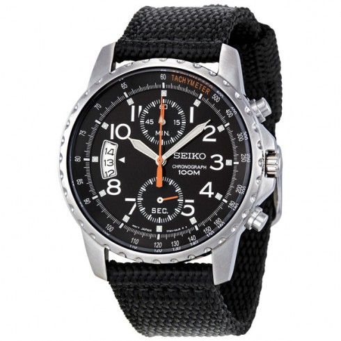 Seiko Chronograph Stainless Steel Cloth Strap Men's Watch SNN079P2 watches