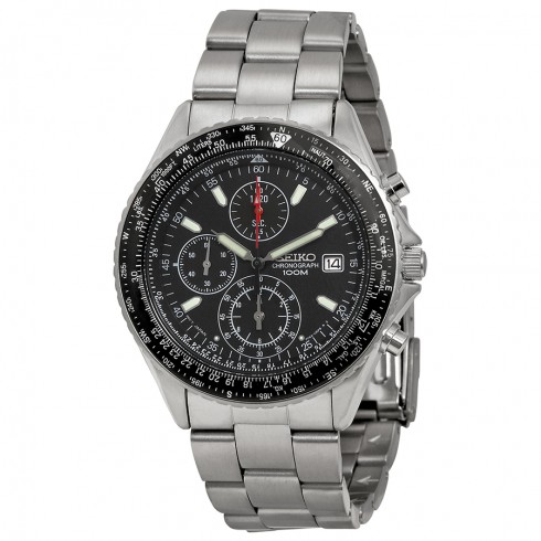 Seiko Chronograph Tachymeter Black Dial Stainless Steel Men's Watch SND253 watches