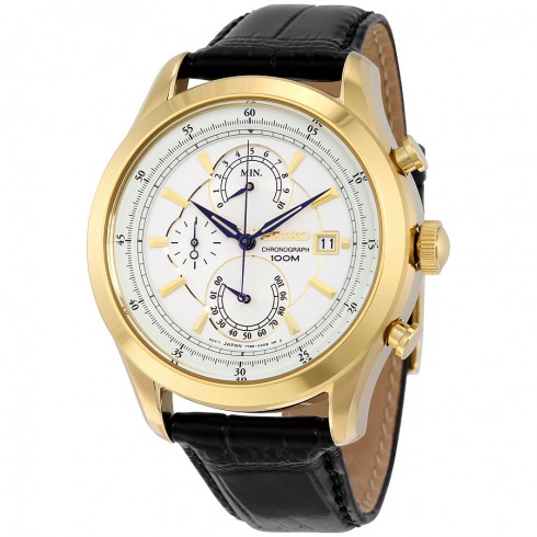 Seiko Chronograph White Dial Black Leather Men's Watch SPC168 watches