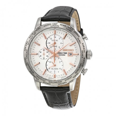 Seiko Chronograph White Dial Black Leather Men's Watch SPL053 watches
