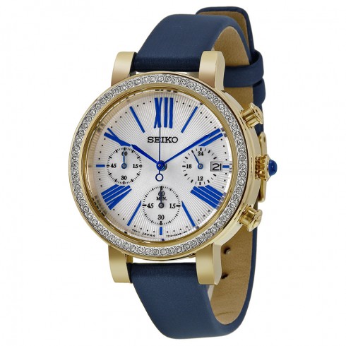 Seiko Chronograph White Dial Blue Leather Ladies Watch SRW016 watches