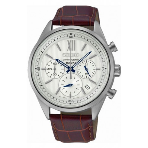 Seiko Chronograph White Dial Brown Leather Men's Watch SSB157 watches