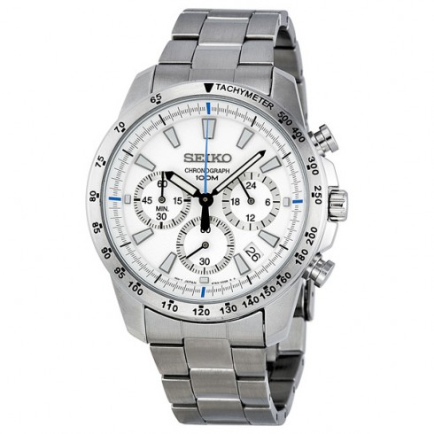 Seiko Chronograph White Dial Stainless Steel Men's Watch SSB025 watches