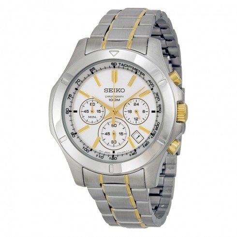Seiko Chronograph White Dial Two-tone Men's Watch SSB107 watches
