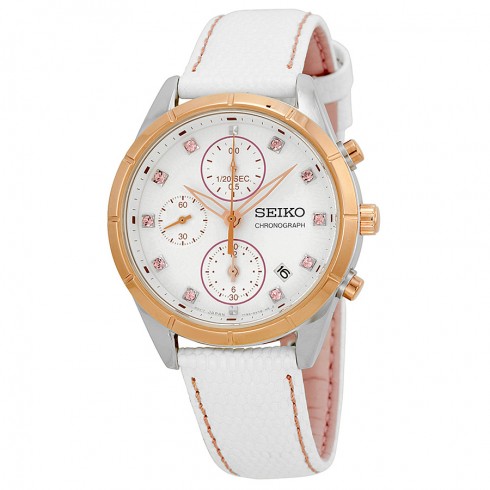 Seiko Chronograph White Dial White Leather Ladies Watch SNDX42 watches