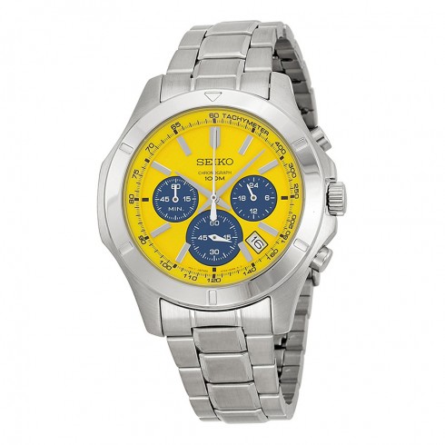 Seiko Chronograph Yellow Dial Stainless Steel Men's Watch SSB115 watches